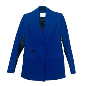 Reiss Royal Blue Flap Lapel Collared Snap Front Cashmere Blend Coat Sz XS